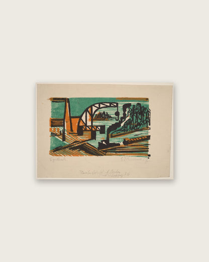 River Landscape with Crane and Barges