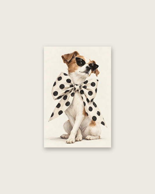 Hugo Morgan - Chic Polka Dot Bow Wearing Terrier