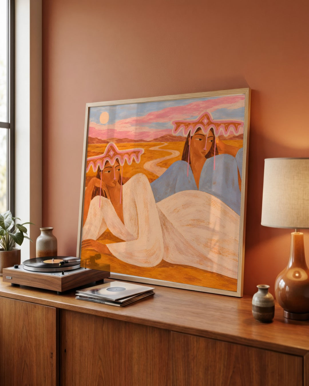 Larissa Warren - Desert Figures - framed print in a styled room