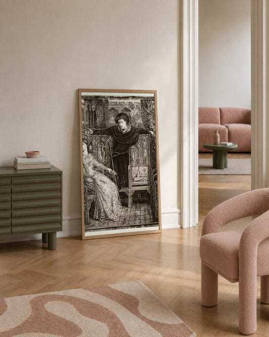 Dante Gabriel Rossetti - Couple in a Gothic Chamber - framed print in a styled room