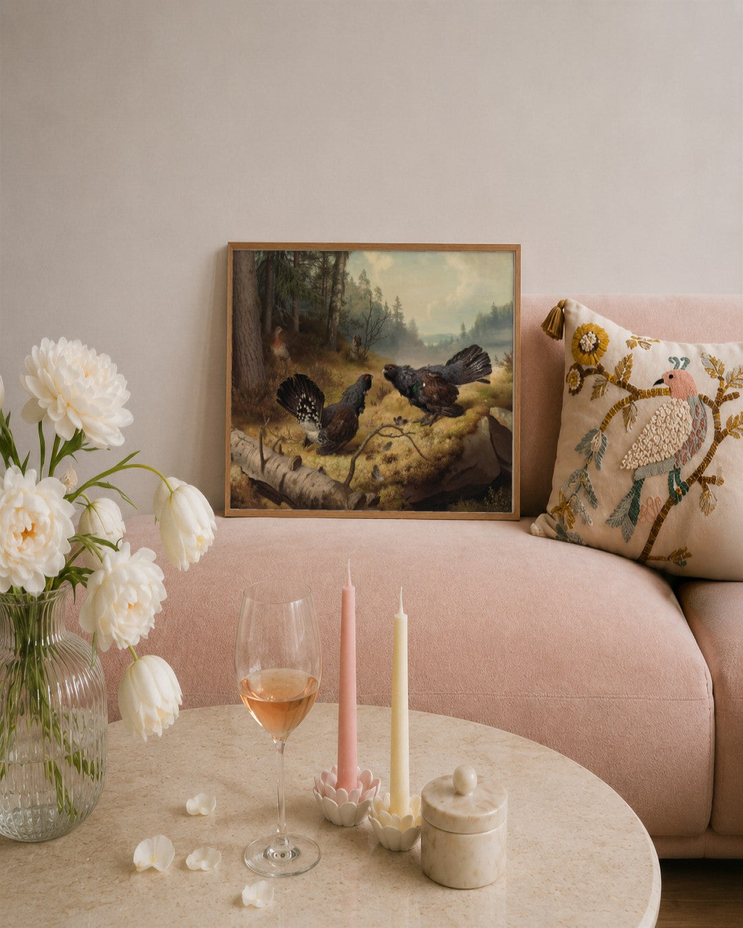 Ferdinand von Wright - Fighting Capercaillies - framed print in a styled room