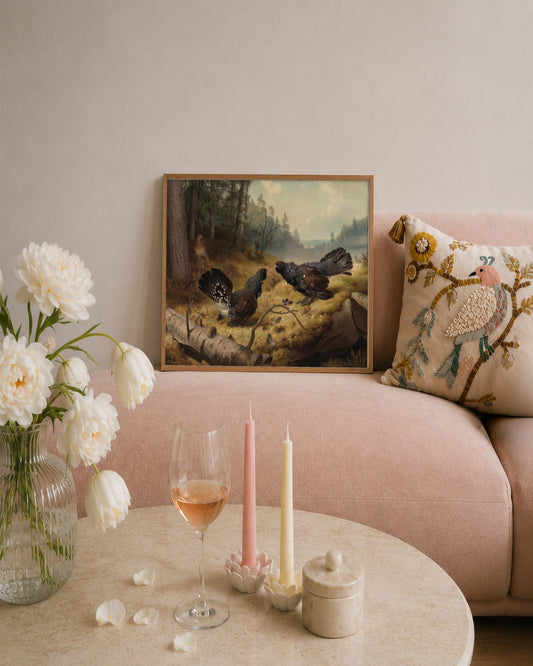 Ferdinand von Wright - Fighting Capercaillies - framed print in a styled room