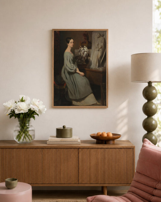 Ary Scheffer - Lady at the Sculpture - framed print in a styled room