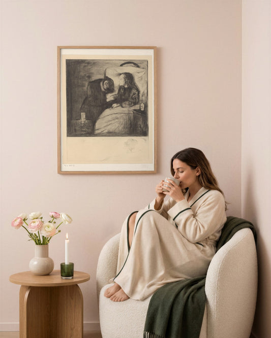 Edvard Munch - At the Bedside - framed print in a styled room