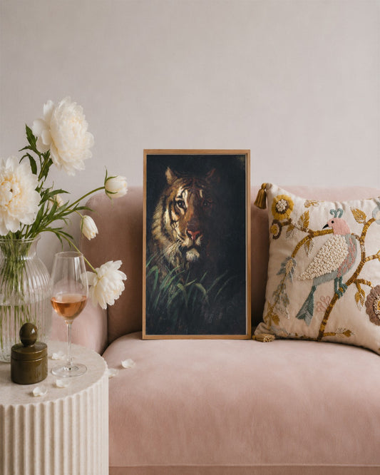 Abbott Handerson Thayer - Tiger's Head - framed print in a styled room