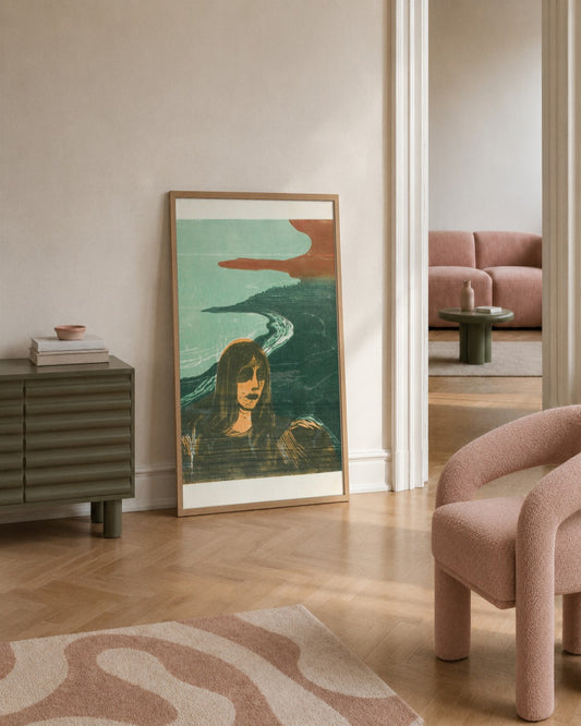 Edvard Munch - Woman by the Fjord - framed print in a styled room
