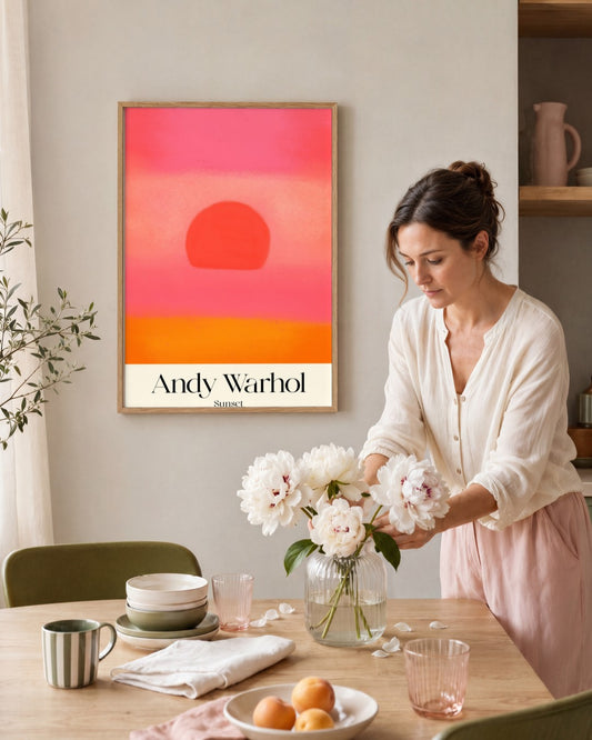 Andy Warhol - Sunset Blush - framed print in a styled room