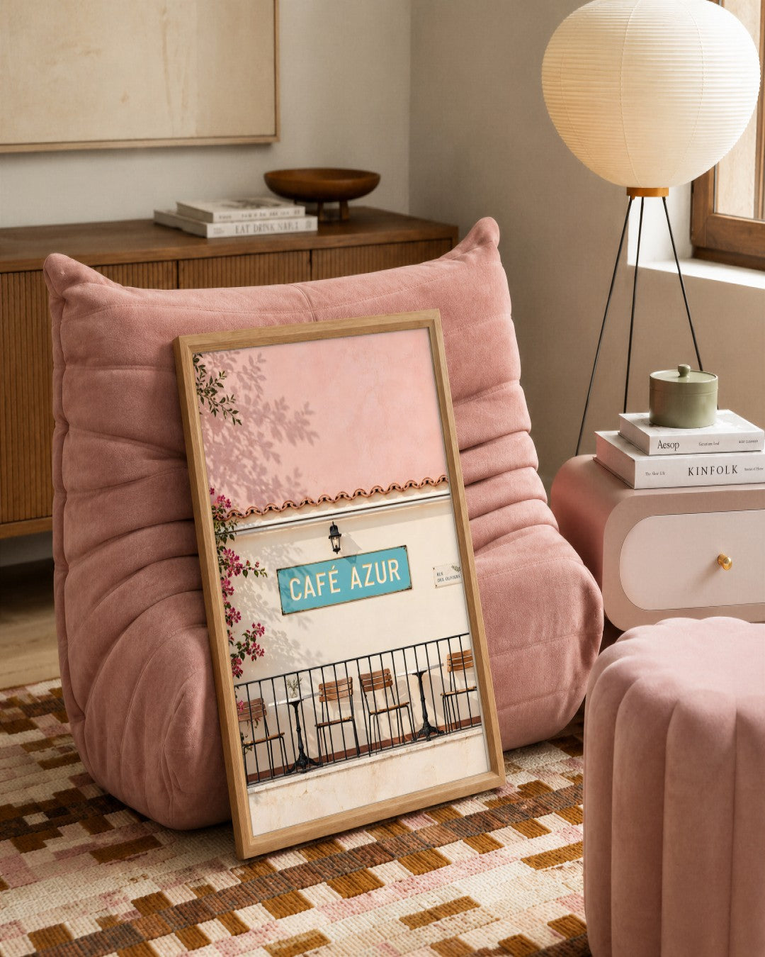 John Smart - Cafe Azur - framed print in a styled room