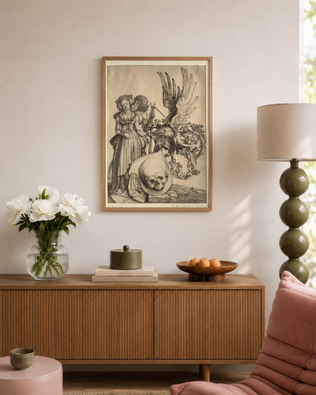Albrecht Dürer - Coat of Arms with a Skull - framed print in a styled room