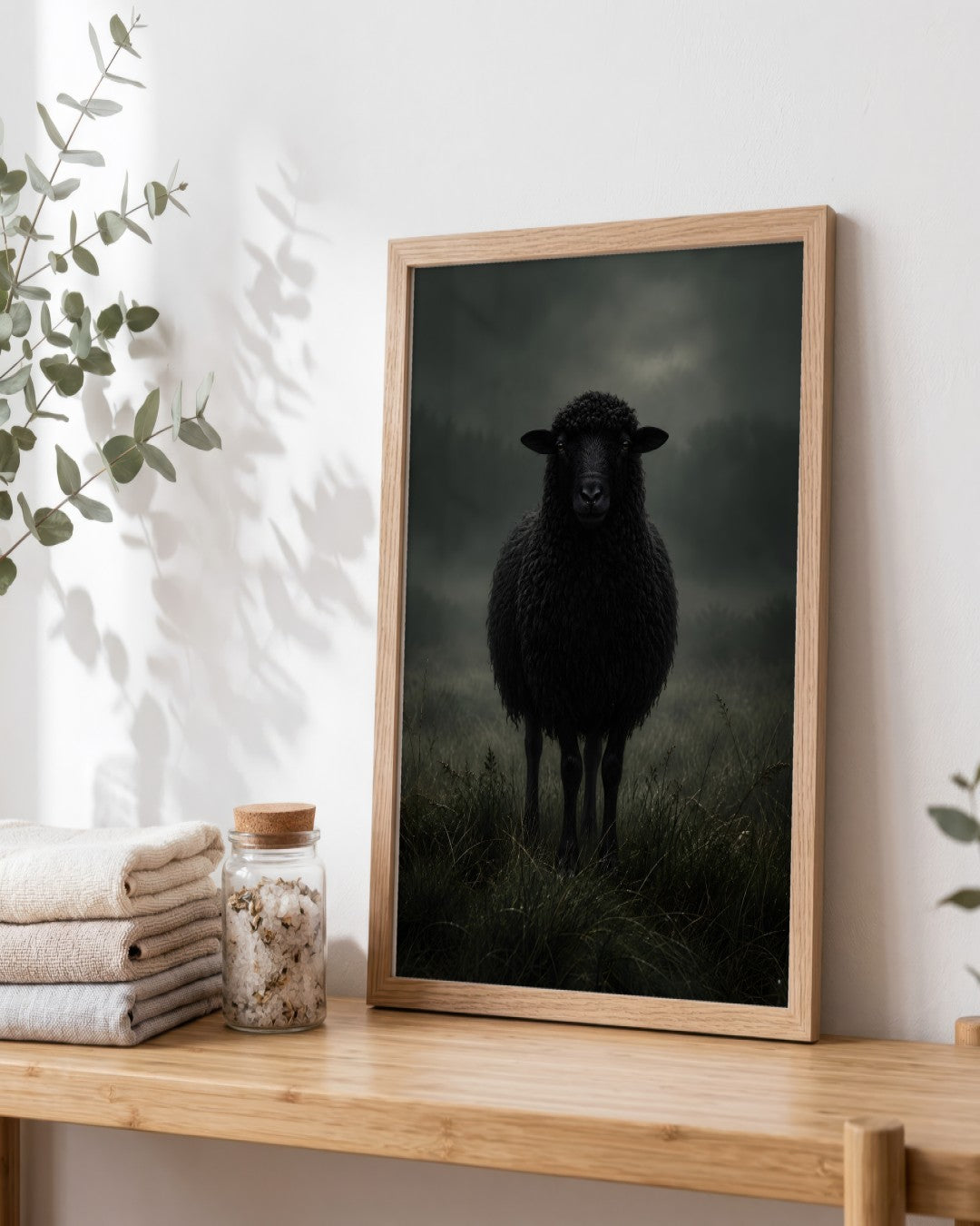 John Smart - Black Sheep - framed print in a styled room