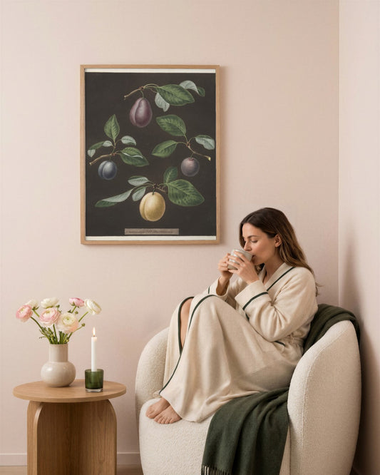 George Brookshaw - Pomona Britannica:  No. 17 - Plums - framed print in a styled room