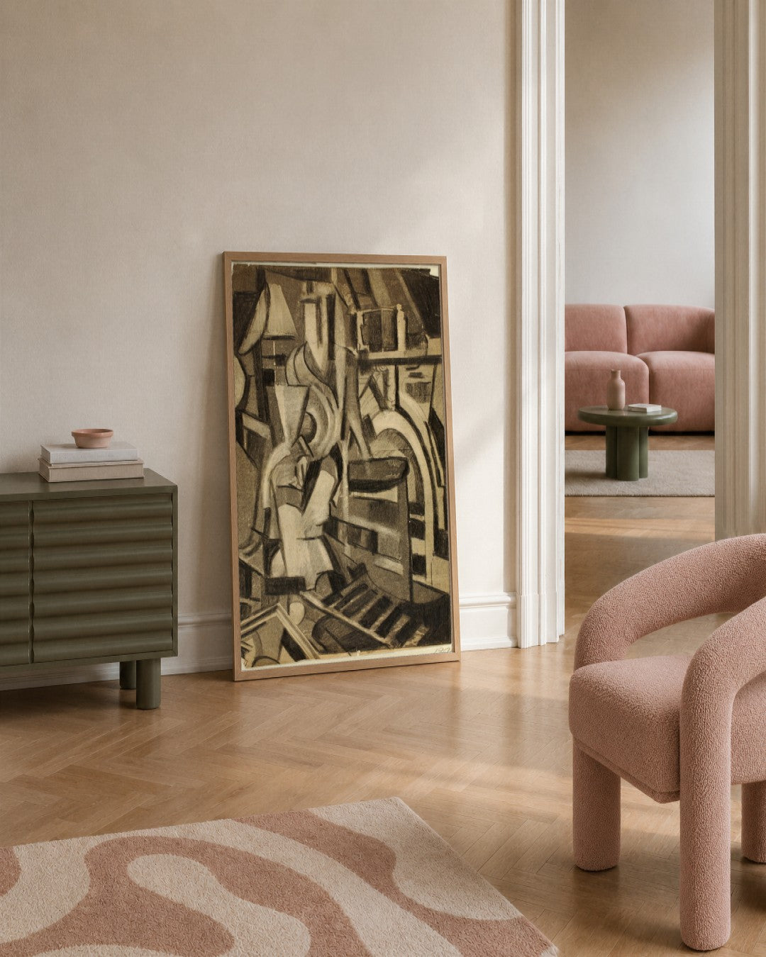 Carl Newman - Abstract--Seated Figure - framed print in a styled room
