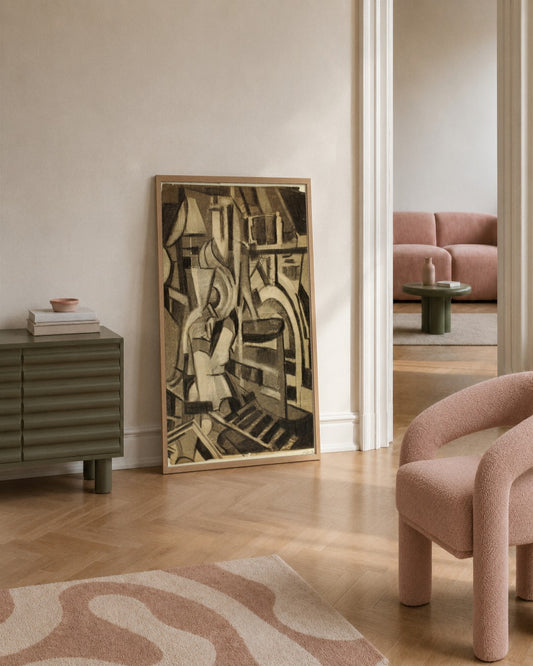 Carl Newman - Abstract--Seated Figure - framed print in a styled room