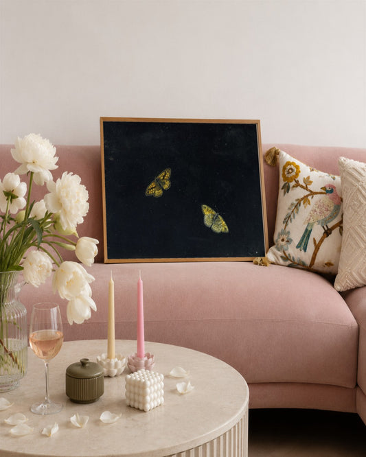 Giovanna Garzoni - Yellow Butterflies - framed print in a styled room