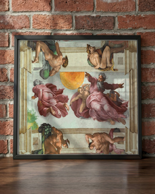 Michelangelo - Sistine Chapel Ceiling Detail - framed print in a styled room