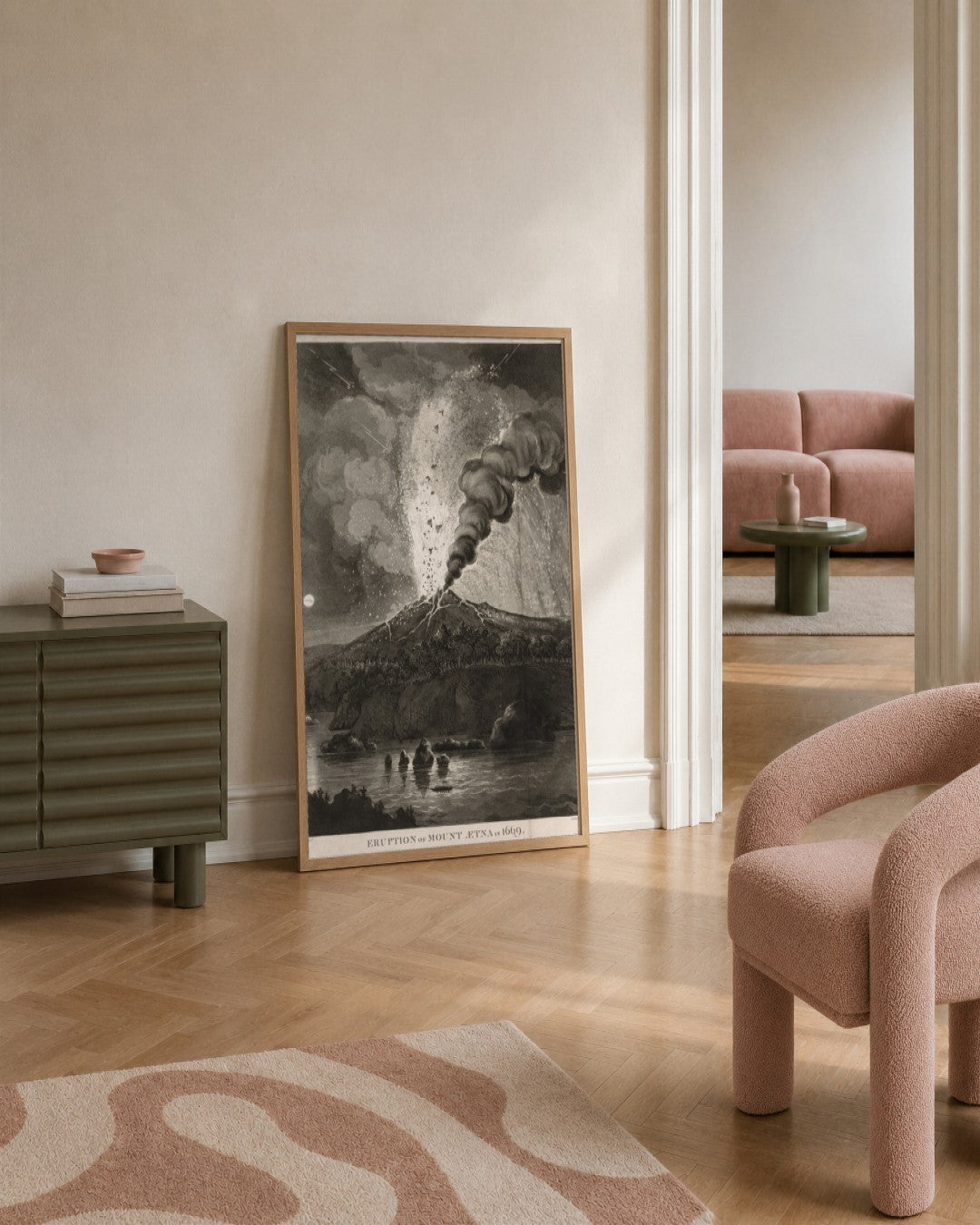 Thomas Sutherland - Eruption of Mount Aetna in 1669 - framed print in a styled room