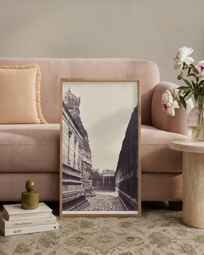 Captain Linnaeus Tripe - Perumal Temple Vimana from Corner of Court, Madurai - framed print in a styled room