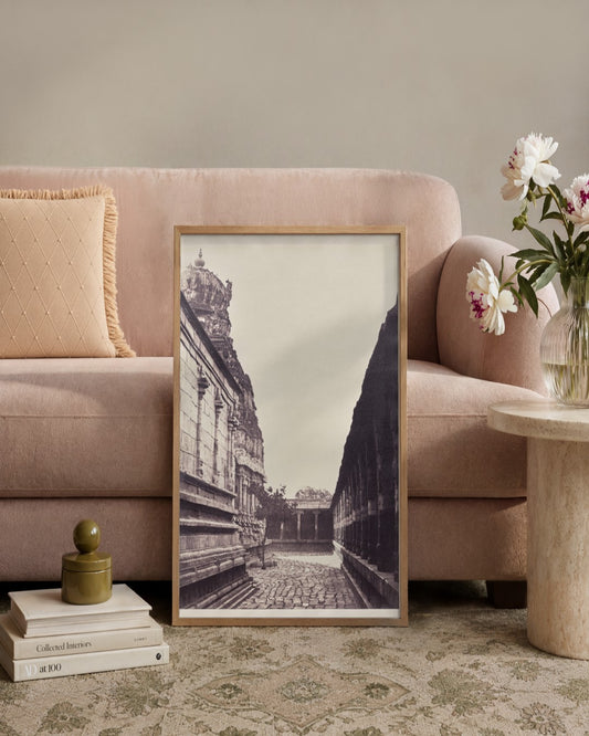 Captain Linnaeus Tripe - Perumal Temple Vimana from Corner of Court, Madurai - framed print in a styled room