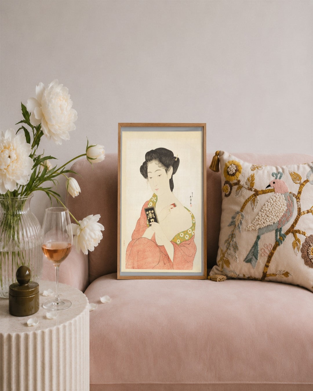 Hashiguchi Goyō - Woman Applying Makeup - framed print in a styled room