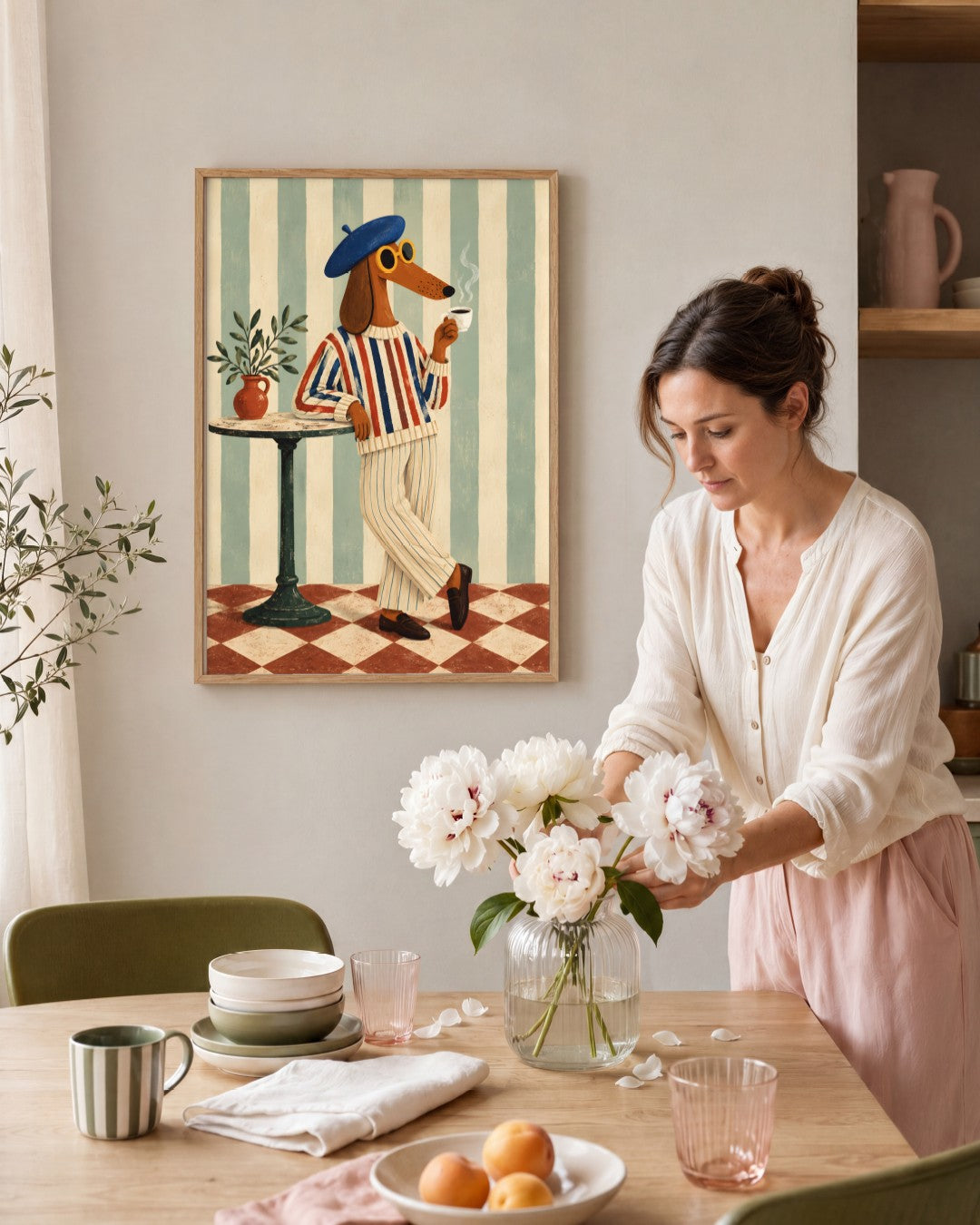 Paige Hilton - Petit Dejeuner - framed print in a styled room