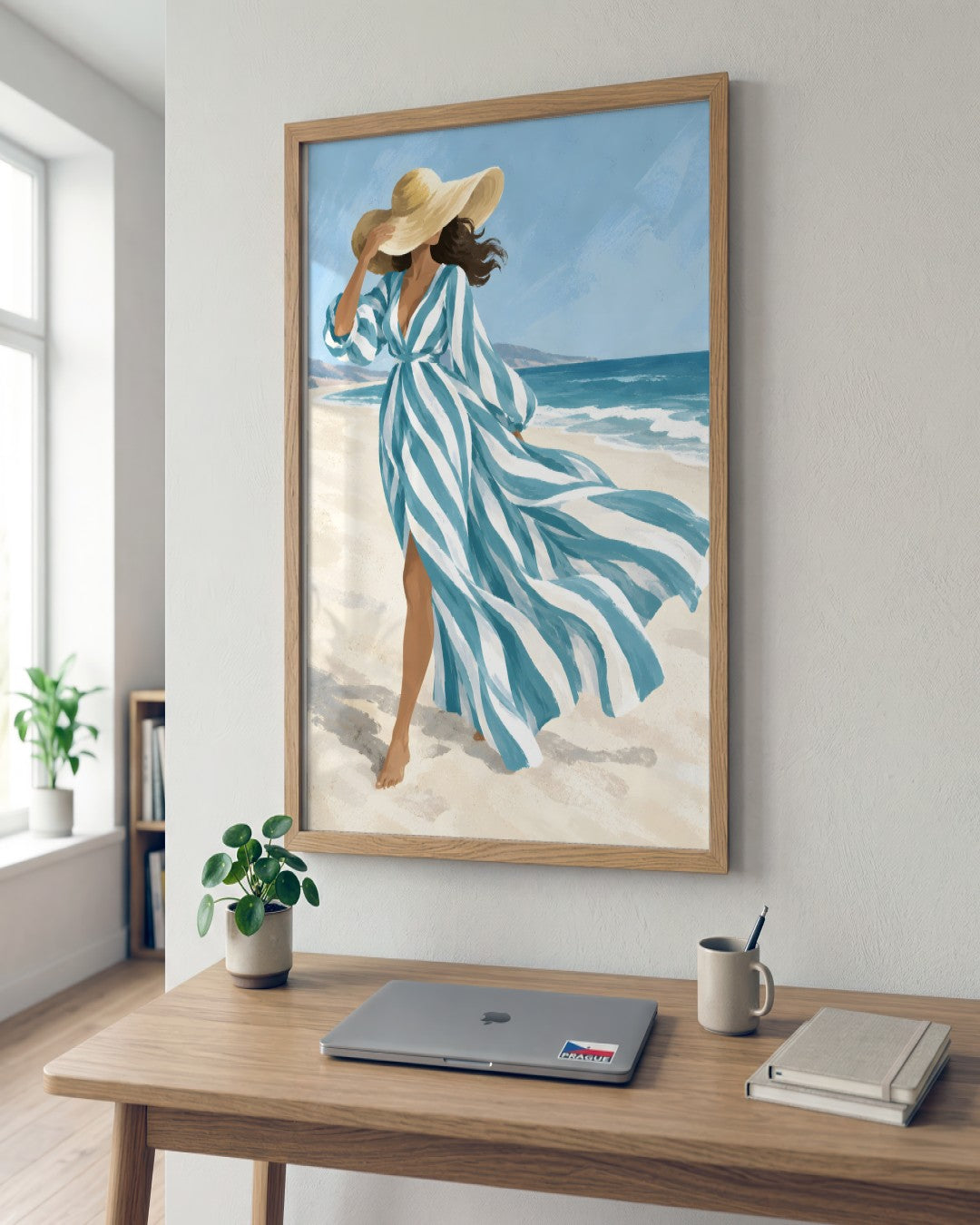 Jinna Jerre - Wind Swept Stroll by the Sea - framed print in a styled room