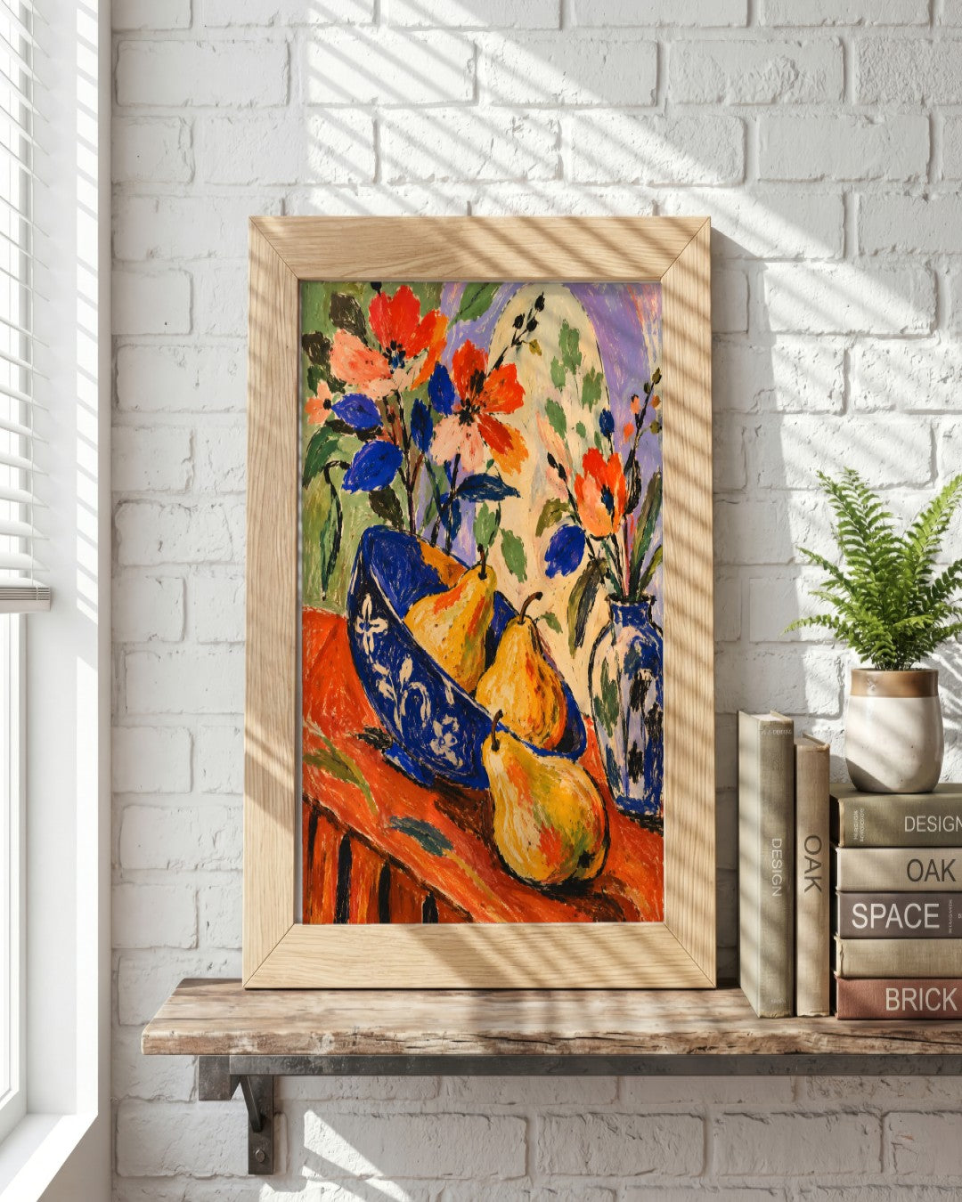Faris Mcgee - A Colorful Expressive Still Life Painting Scene O - framed print in a styled room