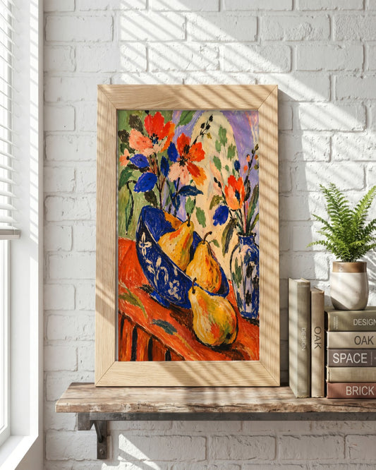 Faris Mcgee - A Colorful Expressive Still Life Painting Scene O - framed print in a styled room