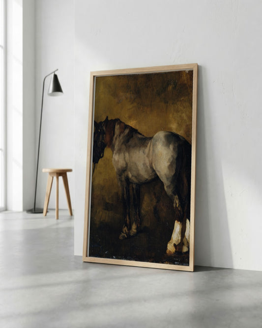 Carl Schuch - Grey Horse - framed print in a styled room