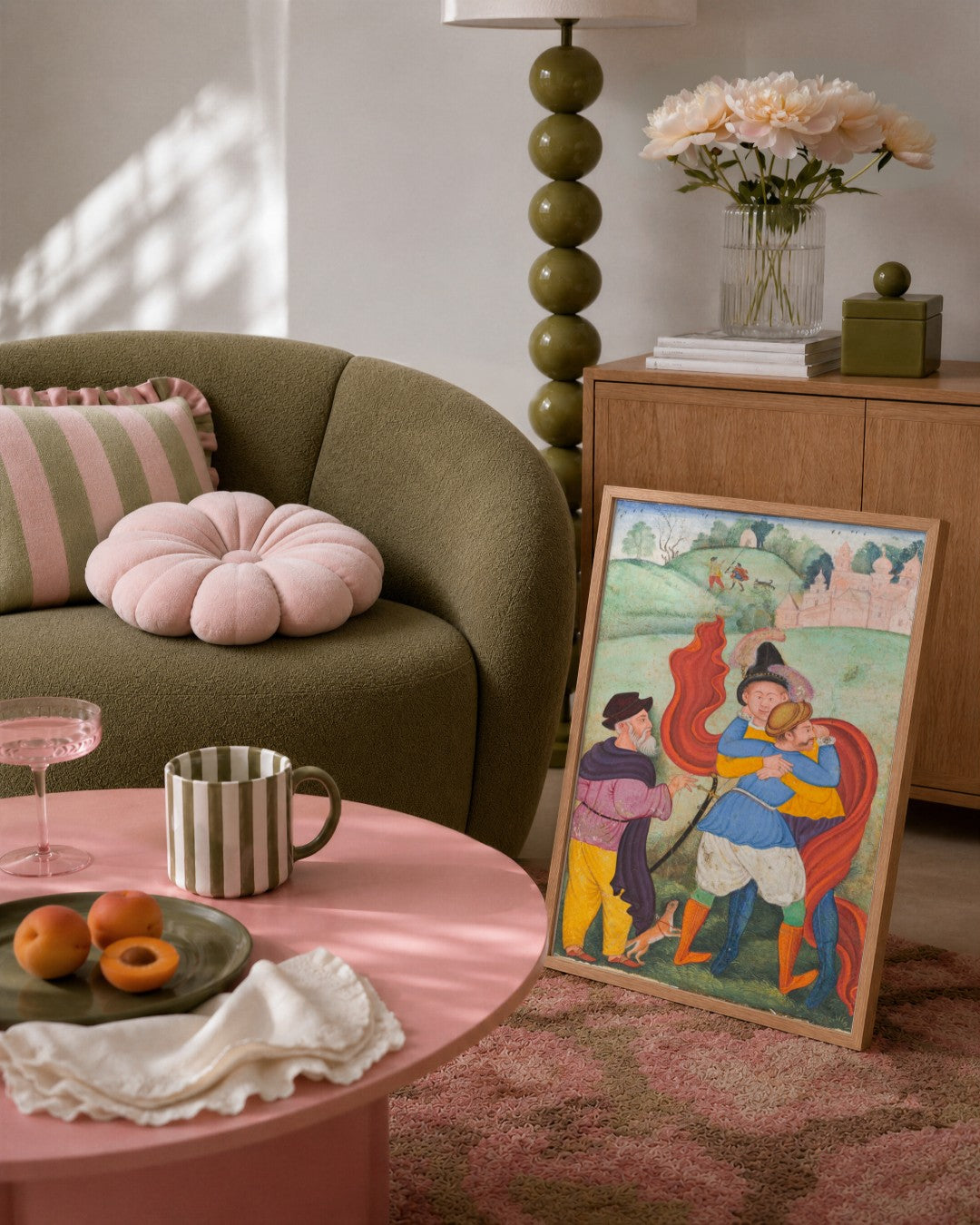 Renaissance Masters - The Embrace in the Meadow - framed print in a styled room
