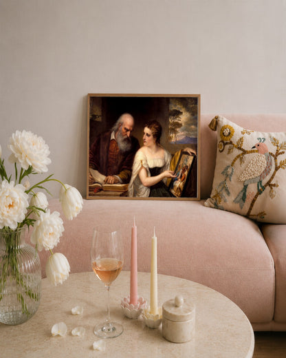 Titian - The Painter and His Muse - framed print in a styled room