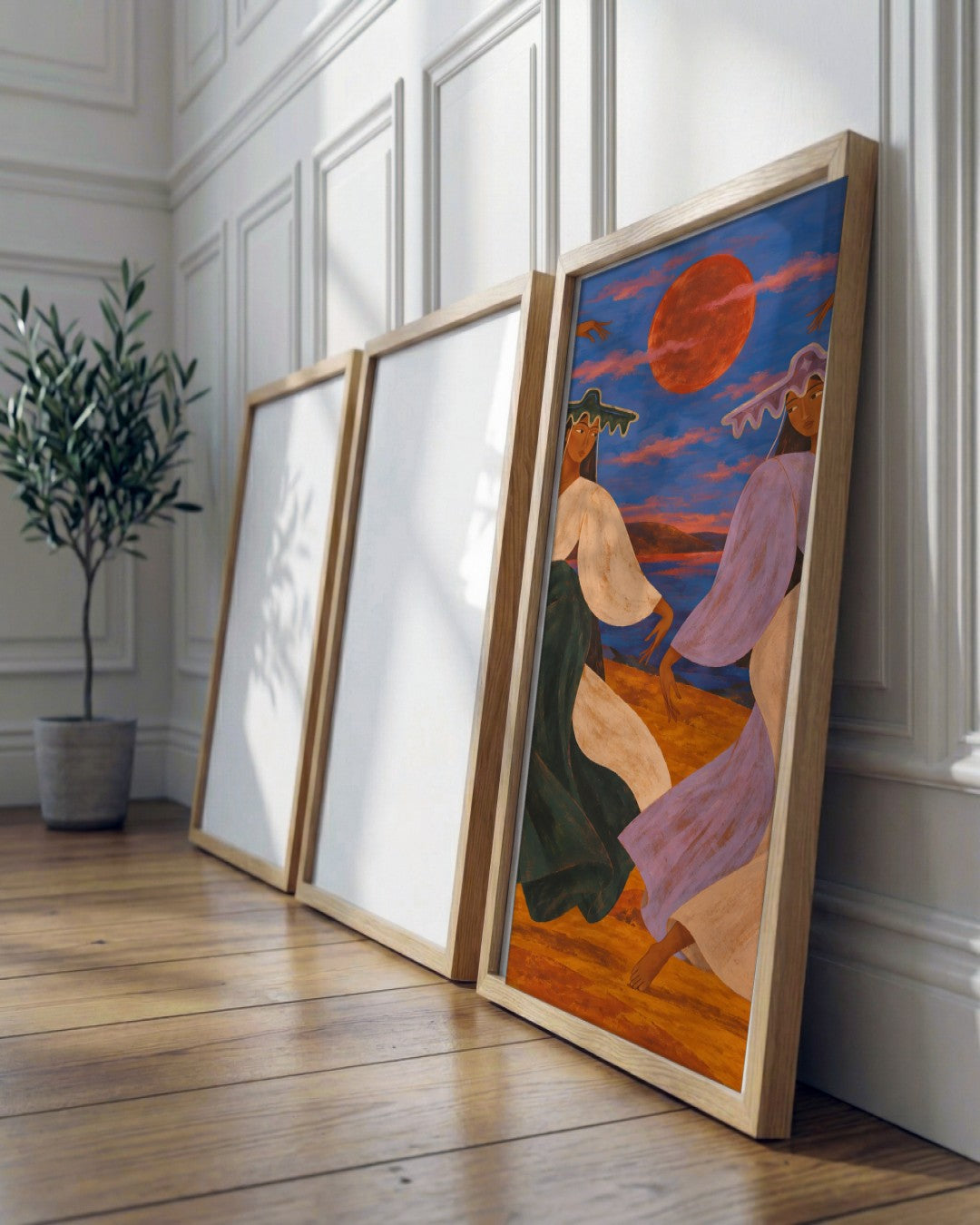 Alice Fray - Dancing Beneath the Red Moon - framed print in a styled room