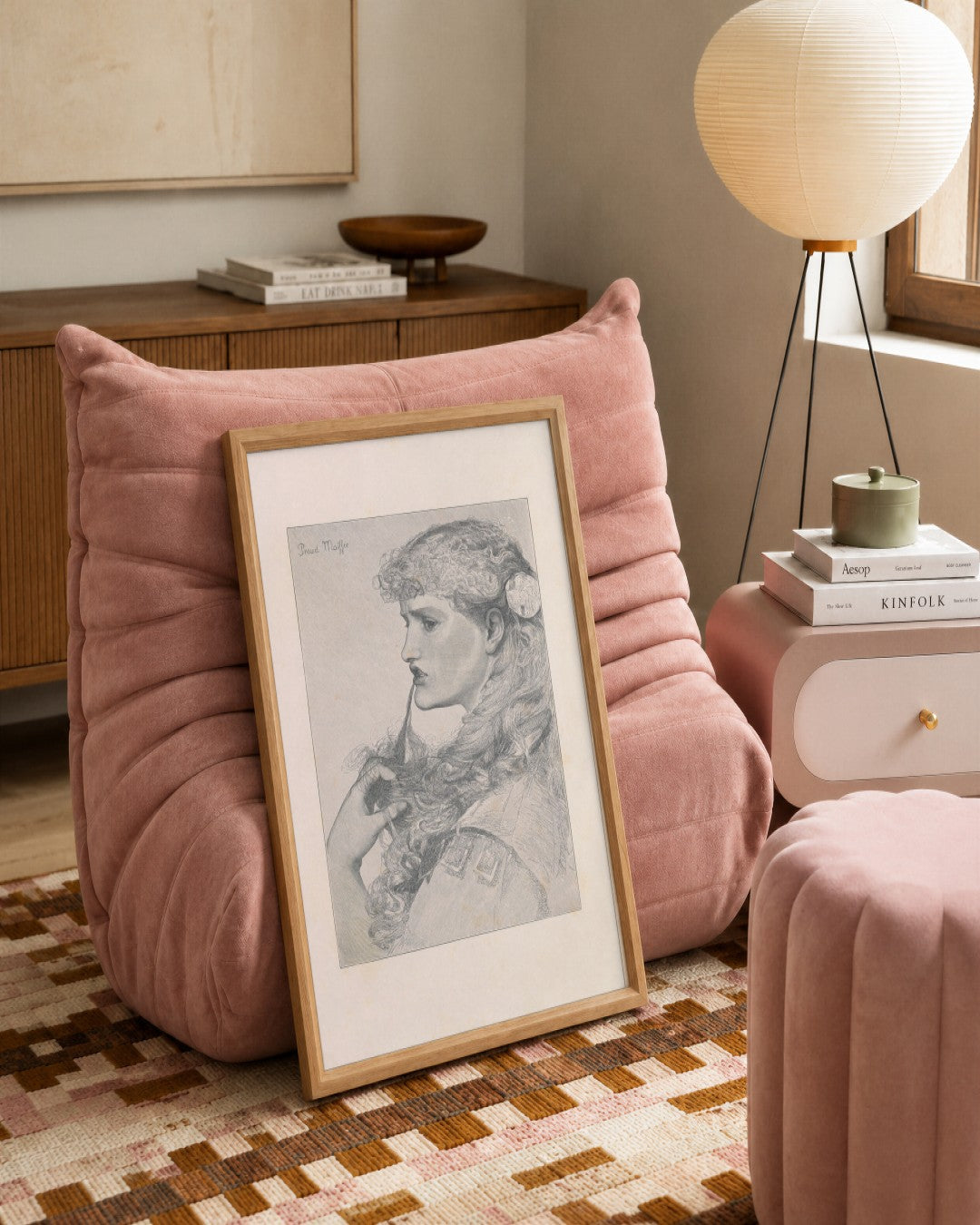 Frederick Sandys - Profile of a Lady - framed print in a styled room