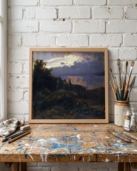 Arnold Böcklin - Stormy Evening Landscape - framed print in a styled room