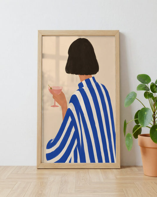 Ayla Heidenberg - Blue Striped Afternoon - framed print in a styled room