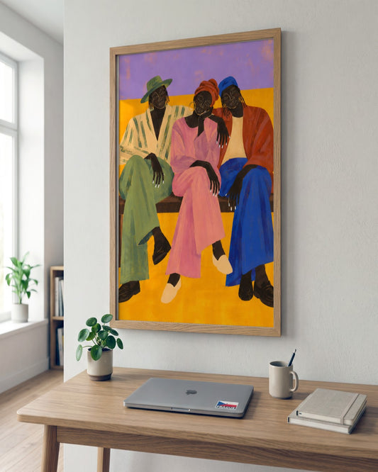Elise Rowan - Three Friends - framed print in a styled room