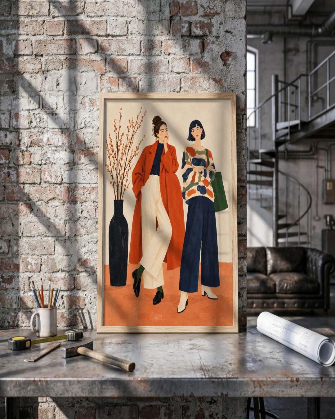 John Smart - Weekend Walkers - framed print in a styled room