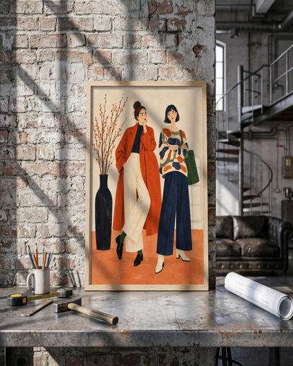 John Smart - Weekend Walkers - framed print in a styled room