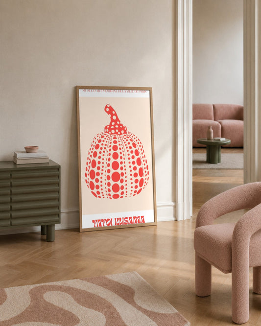Yayoi Kusama - Red Polka Pumpkin - framed print in a styled room