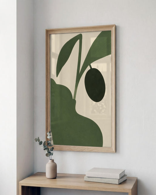 Ayla Heidenberg - Olive Branches - framed print in a styled room
