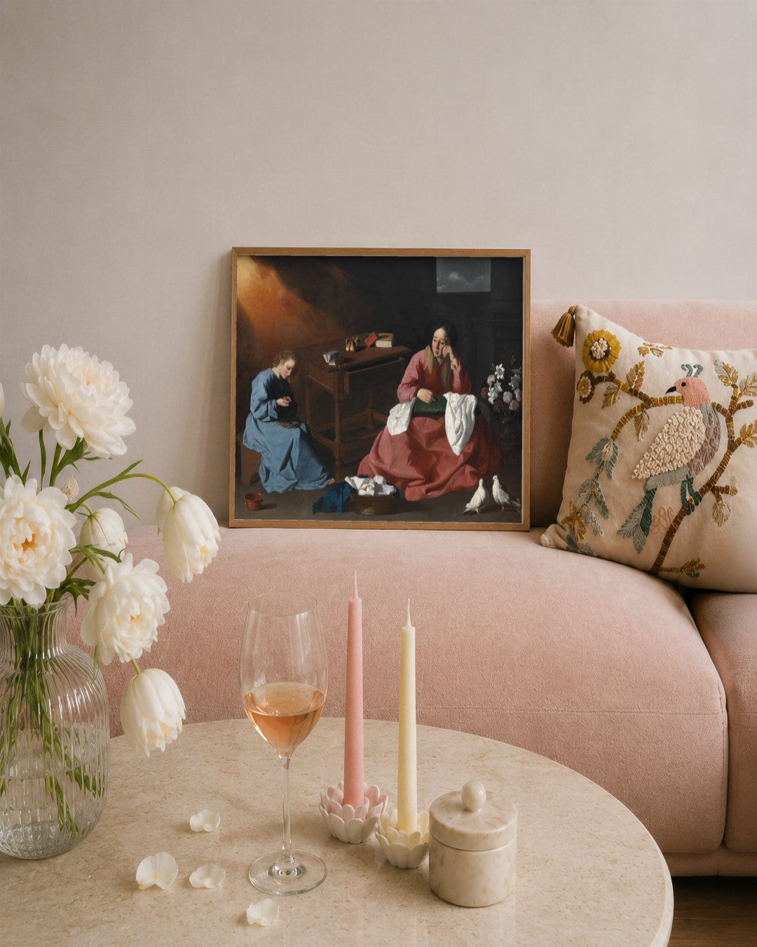 Francisco de Zurbarán - Christ and the Virgin in the House at Nazareth - framed print in a styled room