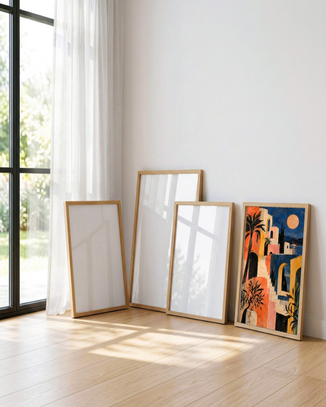 Faris Mcgee - A Vertical Painterly Abstract Modernist Mediterr - framed print in a styled room