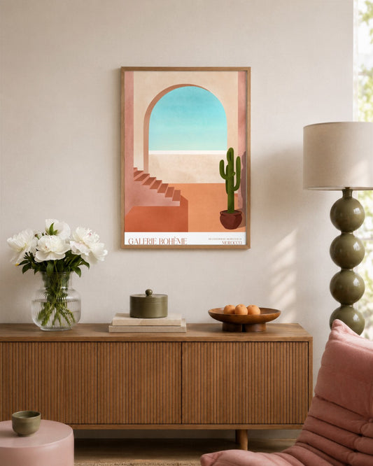 Galerie Bohème - Archway and Cactus - framed print in a styled room