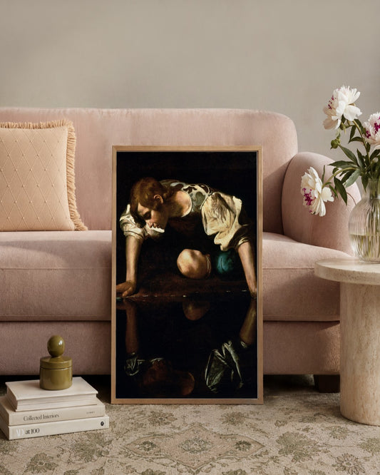 Caravaggio - Narcissus - framed print in a styled room