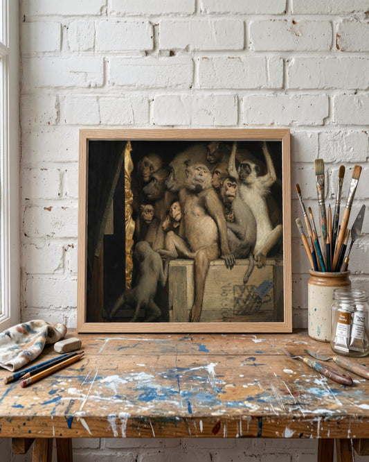Gabriel von Max - Monkeys in a Crate - framed print in a styled room