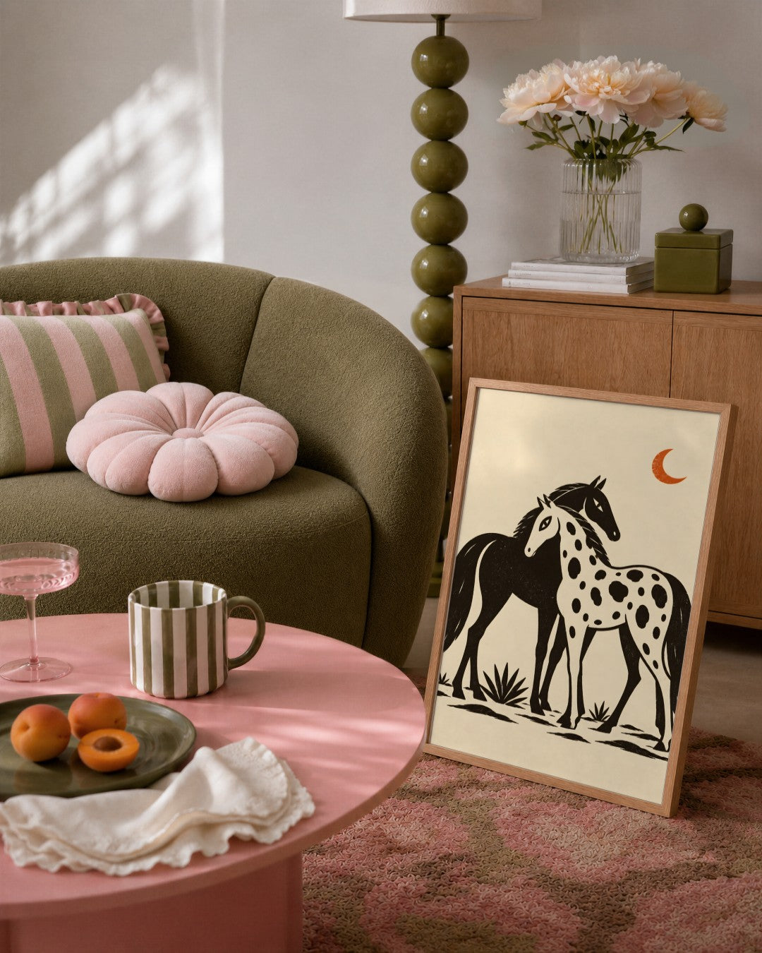 Elise Savoy - Black Cat and Pears - framed print in a styled room