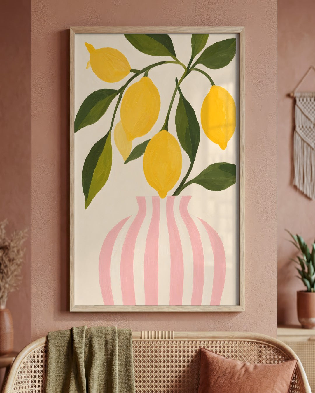 Ayla Heidenberg - Blush Lemon Vase - framed print in a styled room
