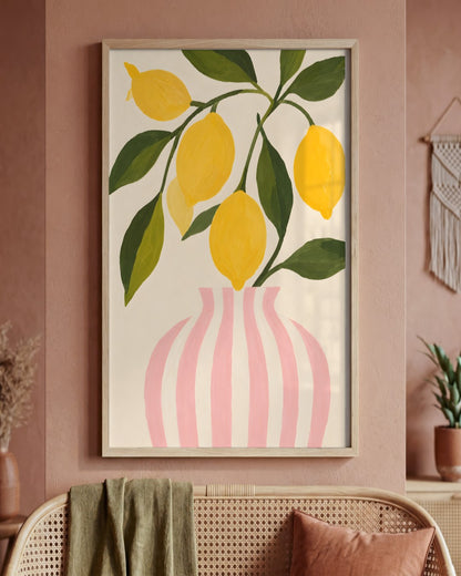 Ayla Heidenberg - Blush Lemon Vase - framed print in a styled room