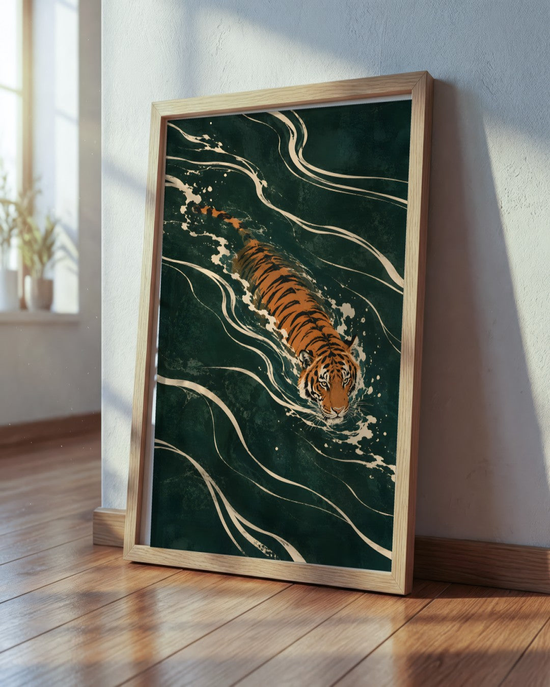 Gracie Cole - Night Swimmer - framed print in a styled room
