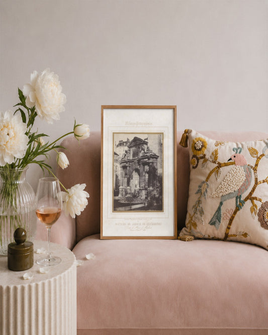 Charles Marville - Fontaine du Jardin du Luxembourg (grotte de Marie de Médécis) - framed print in a styled room