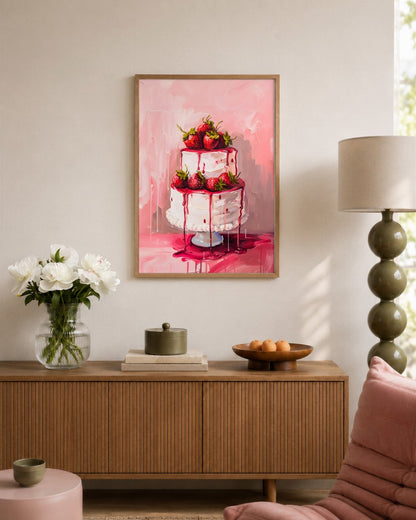 SENT Studio - Strawberry Cake - framed print in a styled room